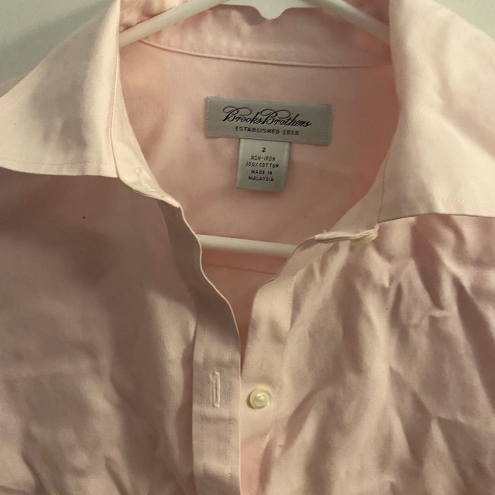brooks brothers non wrinkle womens long sleeve blouse top pink size 2 cotton - Picture 2 of 3